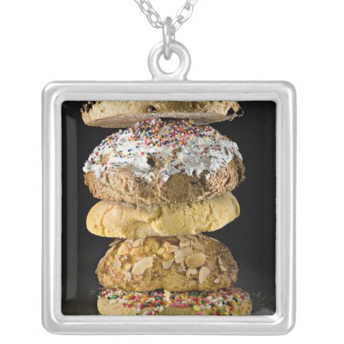 Cookies in a stack silver plated necklace