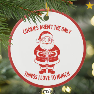 Cookies Joke Retro Style Naughty Santa Christmas Ceramic Ornament