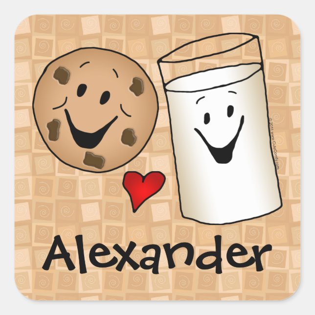 Cookies loves Milk Cartoon Kids Name Sticker (Front)