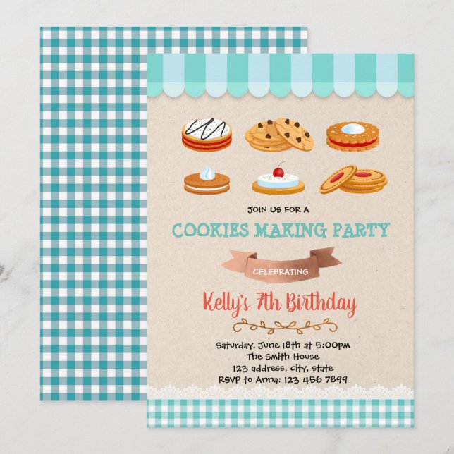 Cookies making birthday party invitation (Front/Back)