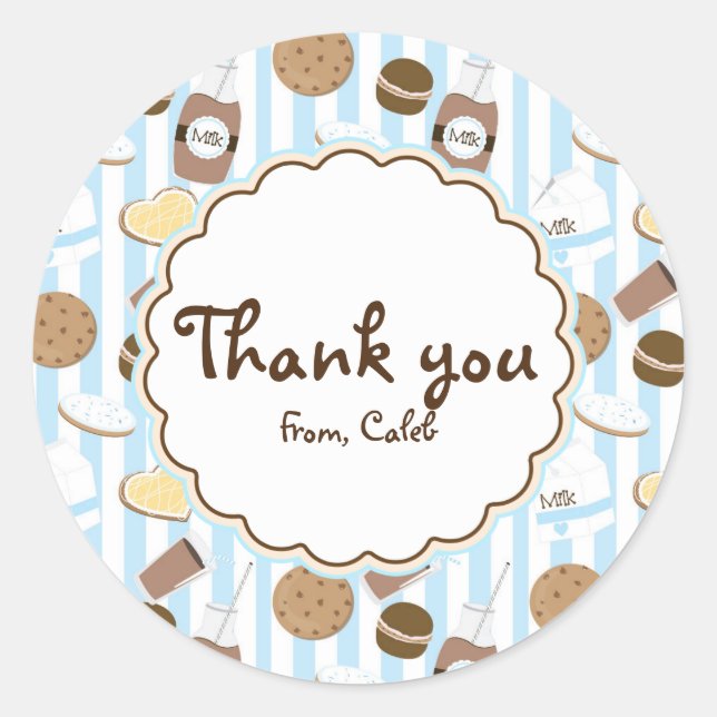 Cookies & Milk Blue Boys Birthday Party Favor Classic Round Sticker (Front)