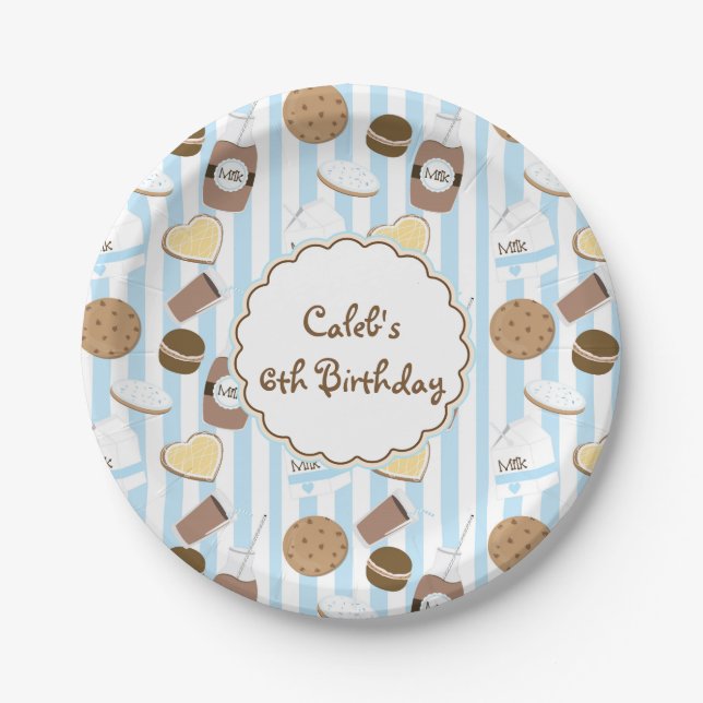 Cookies & Milk Blue Boys Birthday Party Plates (Front)