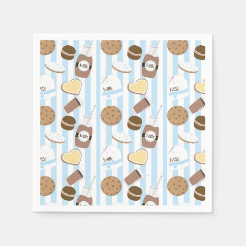 Cookies  Milk Boys Blue Birthday Party Napkins