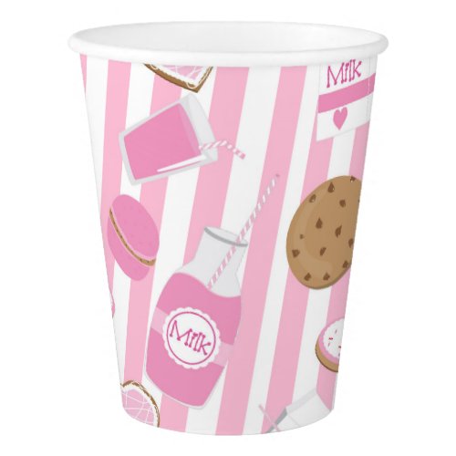 Cookies  Milk Girls Pink Birthday Party Paper Cup