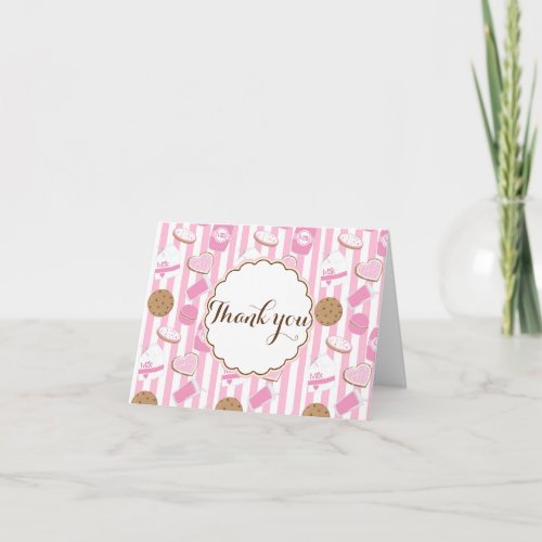 Cookies  Milk Party Pink Fold Thank You Card