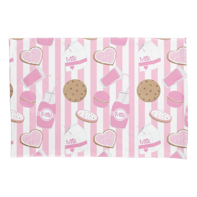 Cookies & Milk Pink and White Striped Girls Pillow Case (Front)
