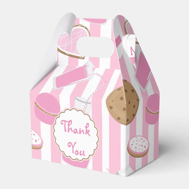 Cookies & Milk Pink Birthday Party Favor Boxes (Front Side)