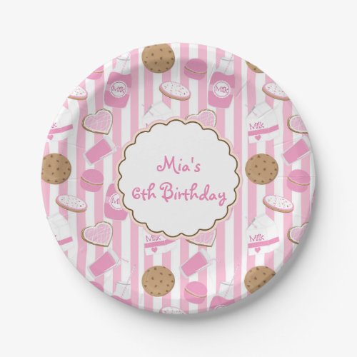 Cookies  Milk Pink Girls Birthday Party Plates