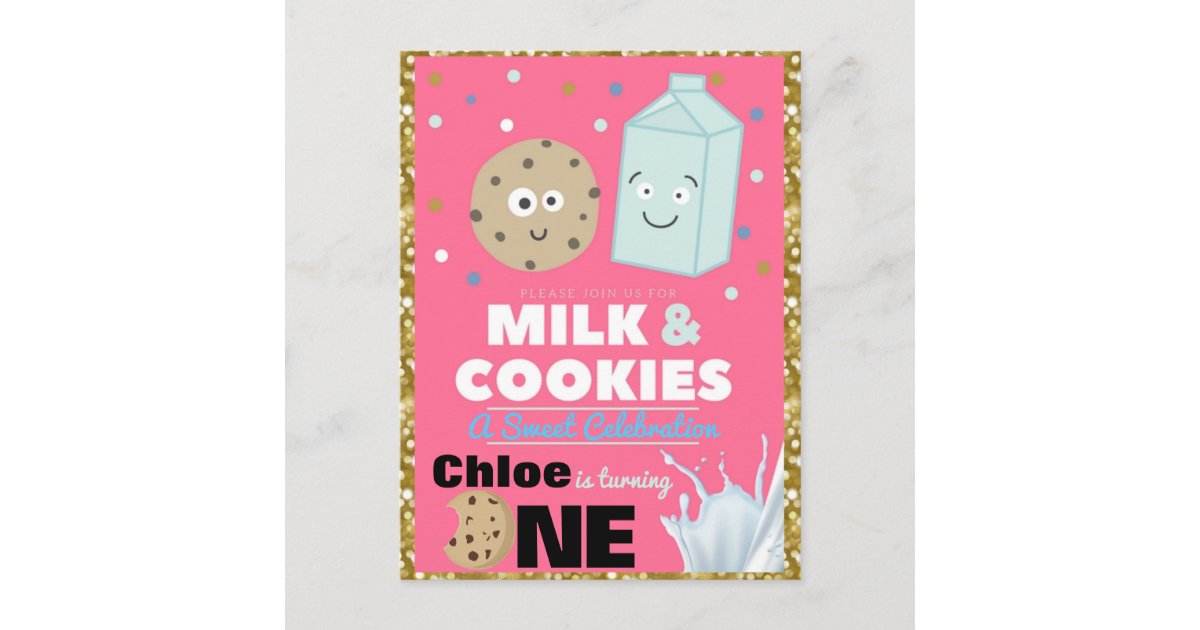 Cookies Milk Pink Gold Glitter 1st Birthday Invitation Postcard Zazzle Com,Padded Kitchen Bar Stools
