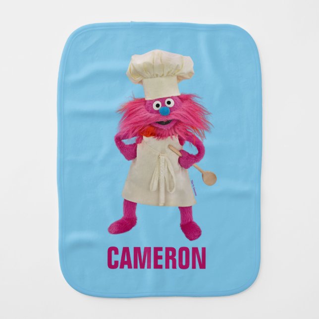 Cookie's Monster Food Truck | Gonger Posing Baby Burp Cloth (Front)