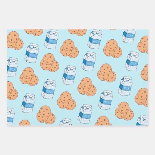 Cookies n Milk Blue White Pink Pattern  Wrapping Paper Sheets