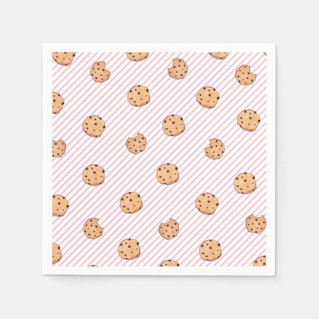 Cookies Pink stripes Birthday Party Paper Plates Napkins (Front)