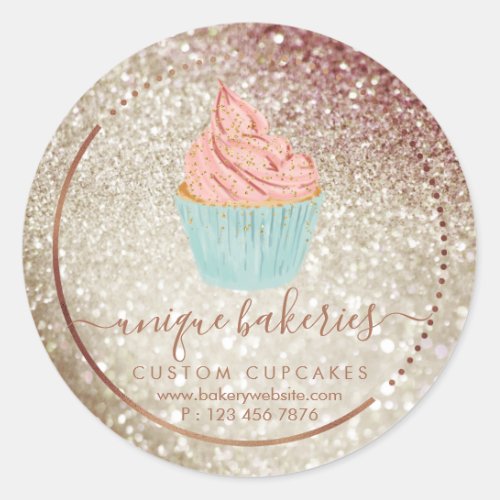 Cookies Sweets Pastry Bakery Teal Bling Cupcake Classic Round Sticker