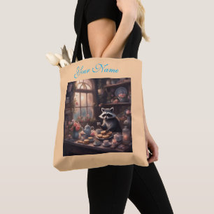 Cookies Tea and Roses Whimsical Raccoon Tote Bag
