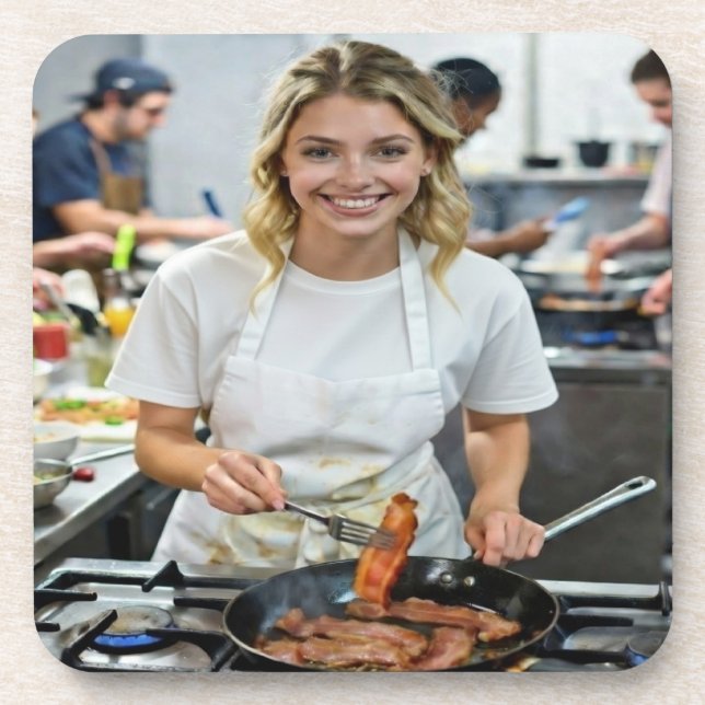 Cooking Bacon Photo Customize Beverage Coaster (Front)