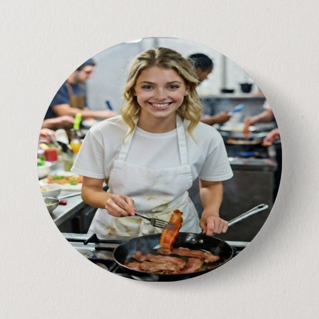 Cooking Bacon Photo Customize Button (Front)