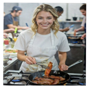 Cooking Bacon Photo Customize Ceramic Tile