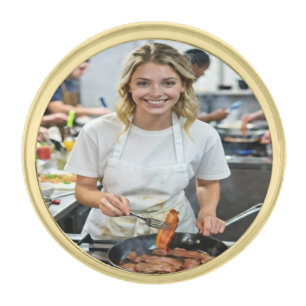 Cooking Bacon Photo Customize Gold Finish Lapel Pin