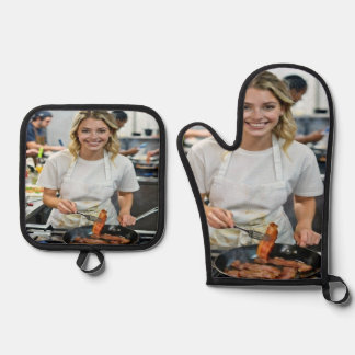 Cooking Bacon Photo Customize Oven Mitt & Pot Holder Set