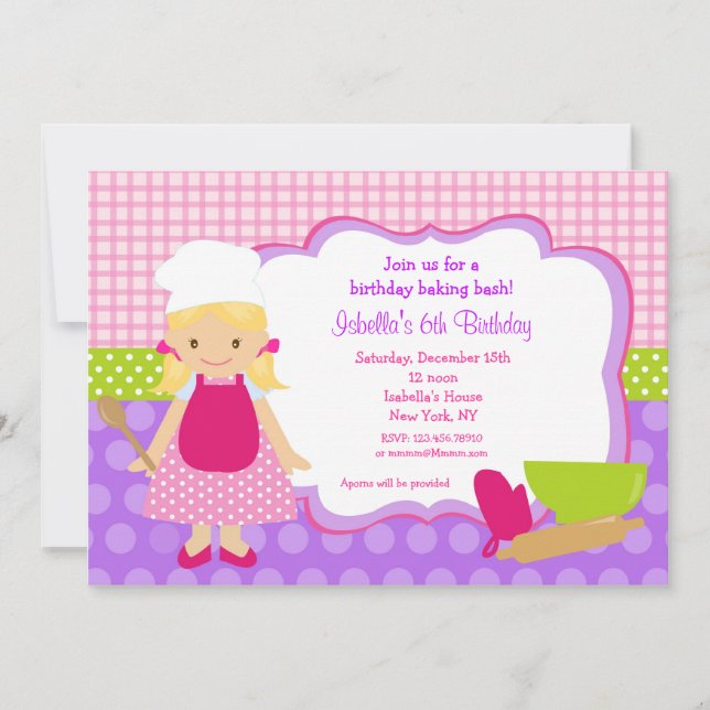 Cooking Baking Birthday Party Invitations (Front)