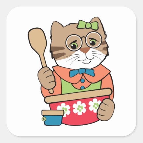 Cooking Baking Cat Square Sticker