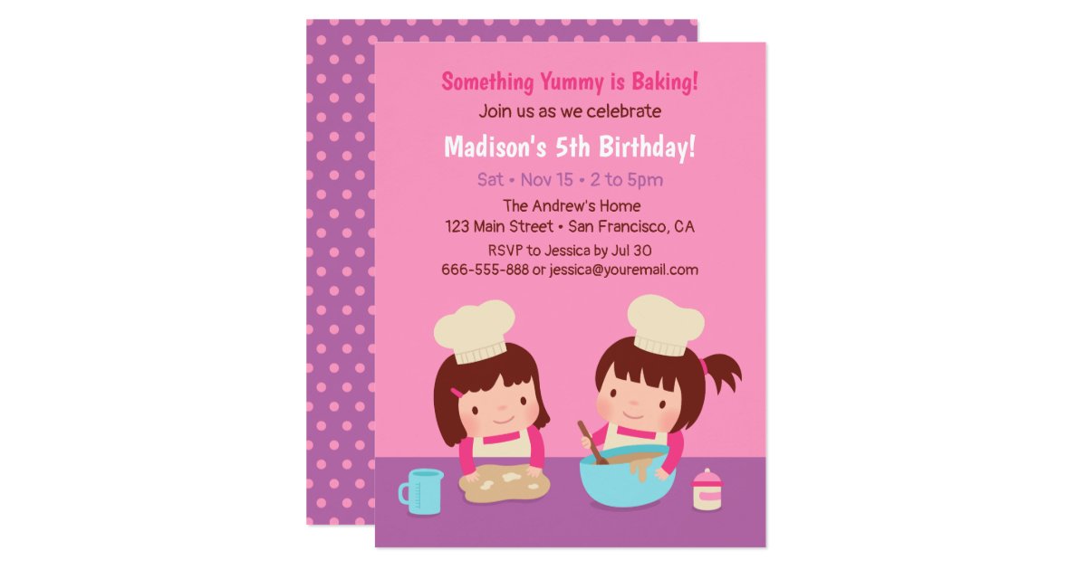 Cooking Baking Girls Birthday Party Invitations | Zazzle.com