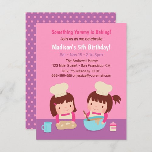 Cooking Baking Girls Birthday Party Invitations