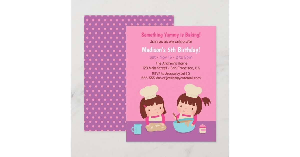Cooking Baking Girls Birthday Party Invitations | Zazzle