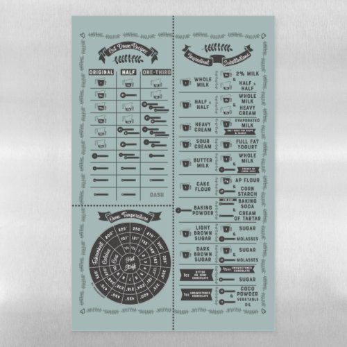 Cooking  Baking Kitchen Wisdom Chart  Any Color Magnetic Dry Erase Sheet