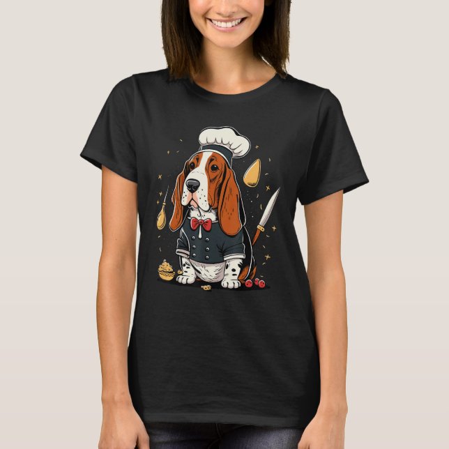 Cooking Basset Hound Restaurant cook on Basset Hou T-Shirt (Front)