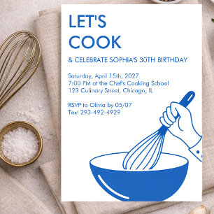 Cooking Birthday Party Chef Foodie Culinary Modern Invitation