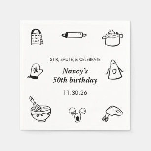 Cooking Birthday Party Hand Drawn Chef Minimalist  Napkins
