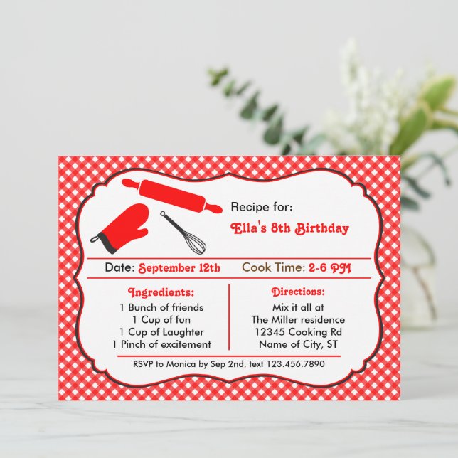 Cooking Birthday Party Invitation (Standing Front)
