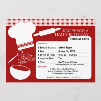 Cooking Birthday Party Recipe Invitation by happygotimes at Zazzle