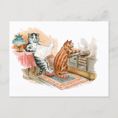 Cooking Cat Louis Wain Postcard