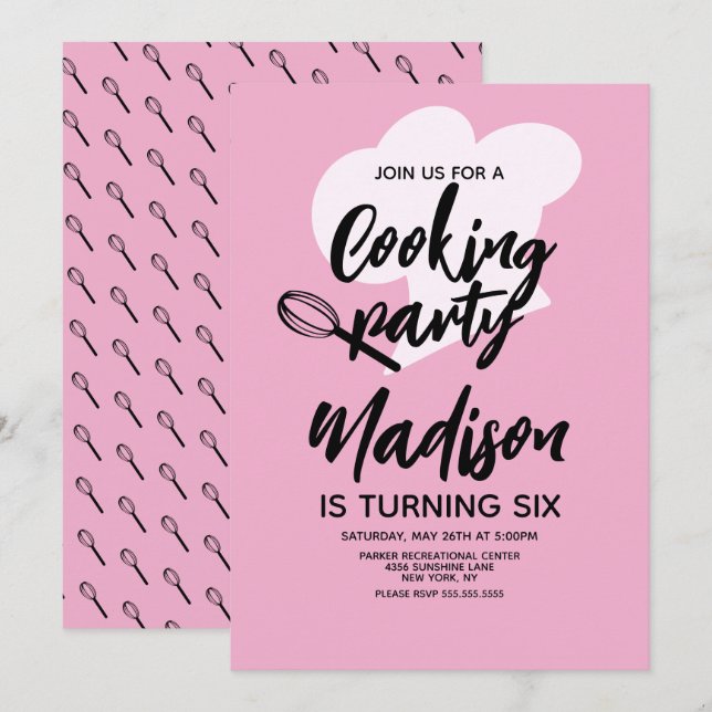 Cooking Chef Baker Birthday Party  Pink Invitation (Front/Back)