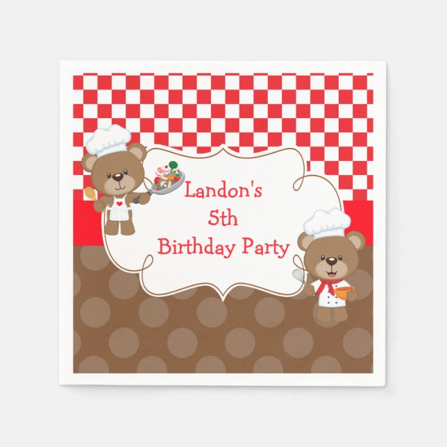 Cooking Chef Bear Birthday Party Napkins (Front)