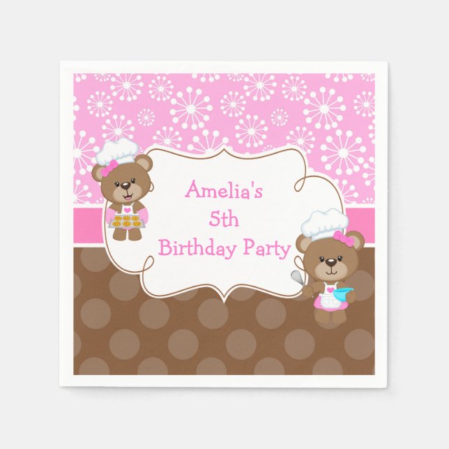 Cooking Chef Bear Birthday Party Napkins (Front)
