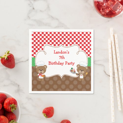 Cooking Chef Bear Birthday Party Napkins
