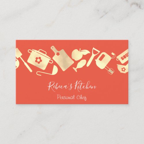 Cooking Chef Restaurant Catering Logo Gold  Business Card