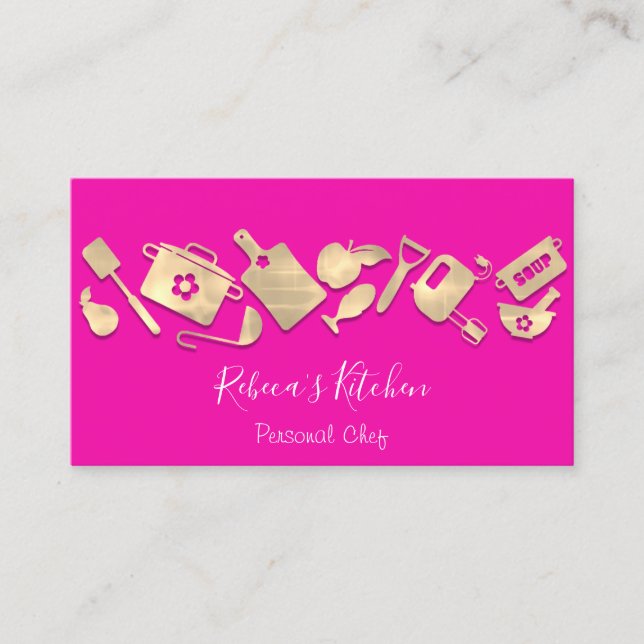 Cooking Chef Restaurant Catering Logo QR Pink Business Card (Front)