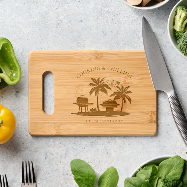 Cooking & Chilling BBQ Personalized Engraved Cutting Board (Kitchen Counter)