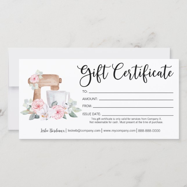 Cooking Class Bakery Gift Certificate (Front)