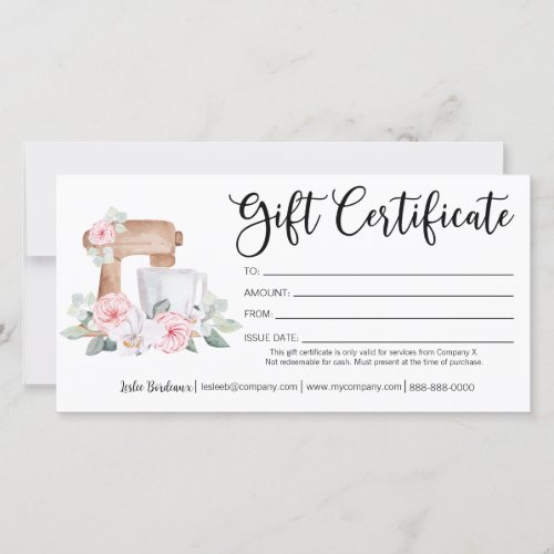 Cooking Class Bakery Gift Certificate