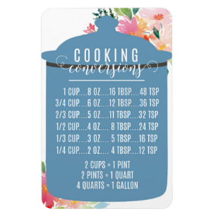 Cooking Conversion Chart Blue Jar Magnet
