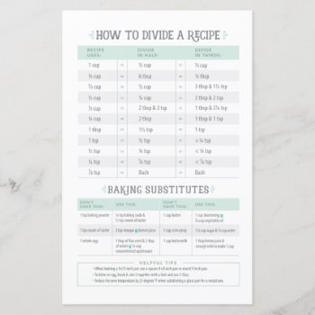 Cooking Conversion & Recipe Divider Sheet by TheKPlace at Zazzle
