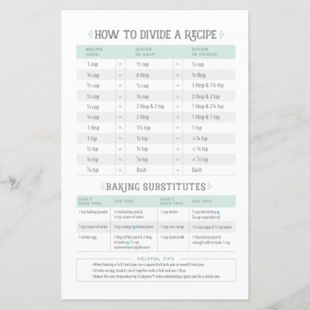 Cooking Conversion & Recipe Divider Sheet