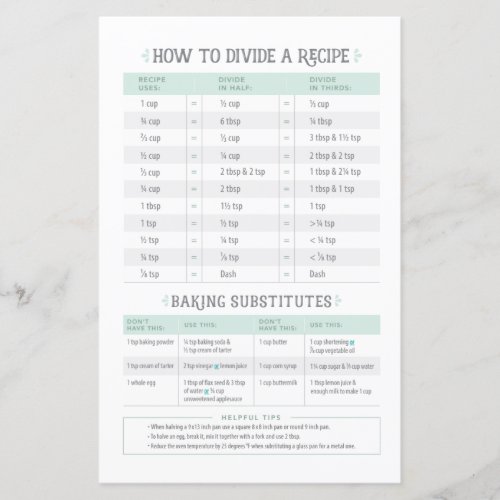 Cooking Conversion  Recipe Divider Sheet