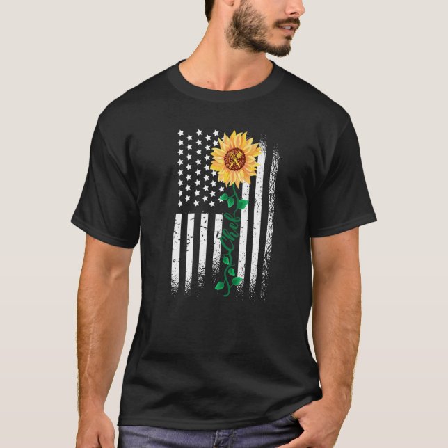 Cooking Cook Usa American Flag Sunflower Kitchen C T-Shirt (Front)