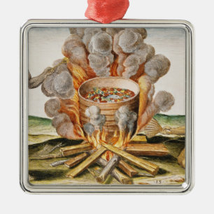Cooking Food in a Terracotta Pot Metal Ornament